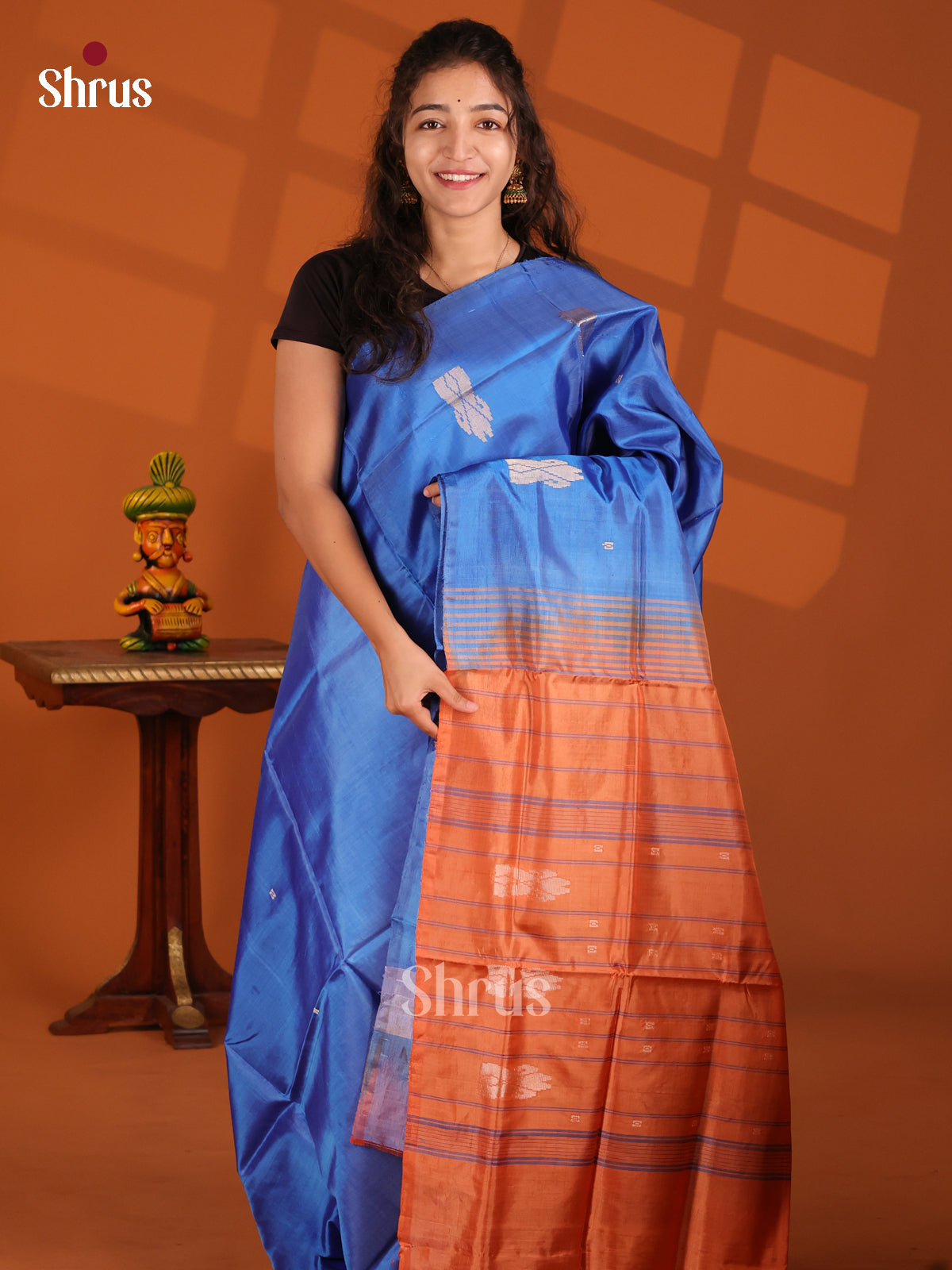 Blue & Rust- Banana Pith Saree