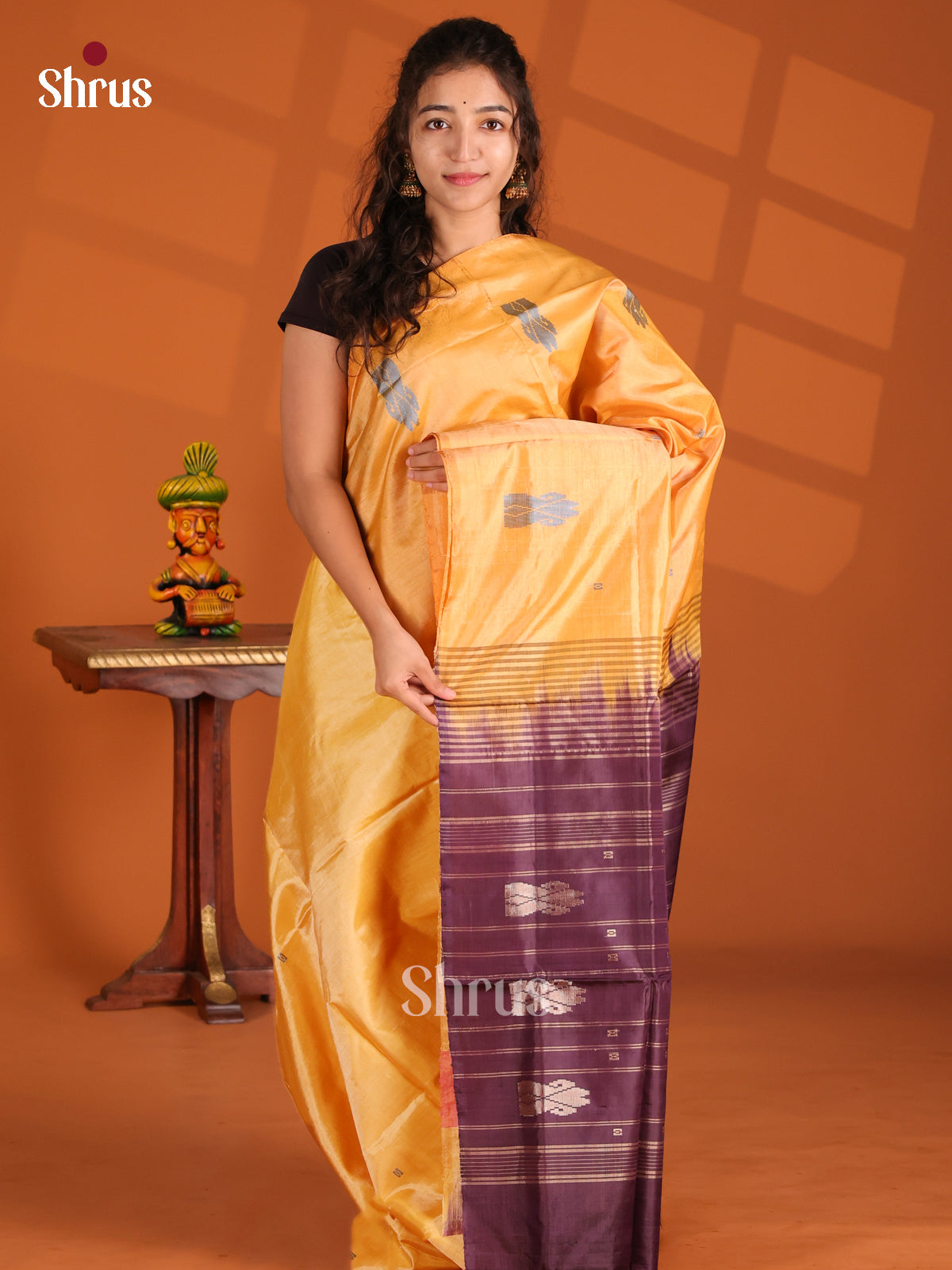Mustard & Purple- Banana Pith Saree - Shop on Shrus.com