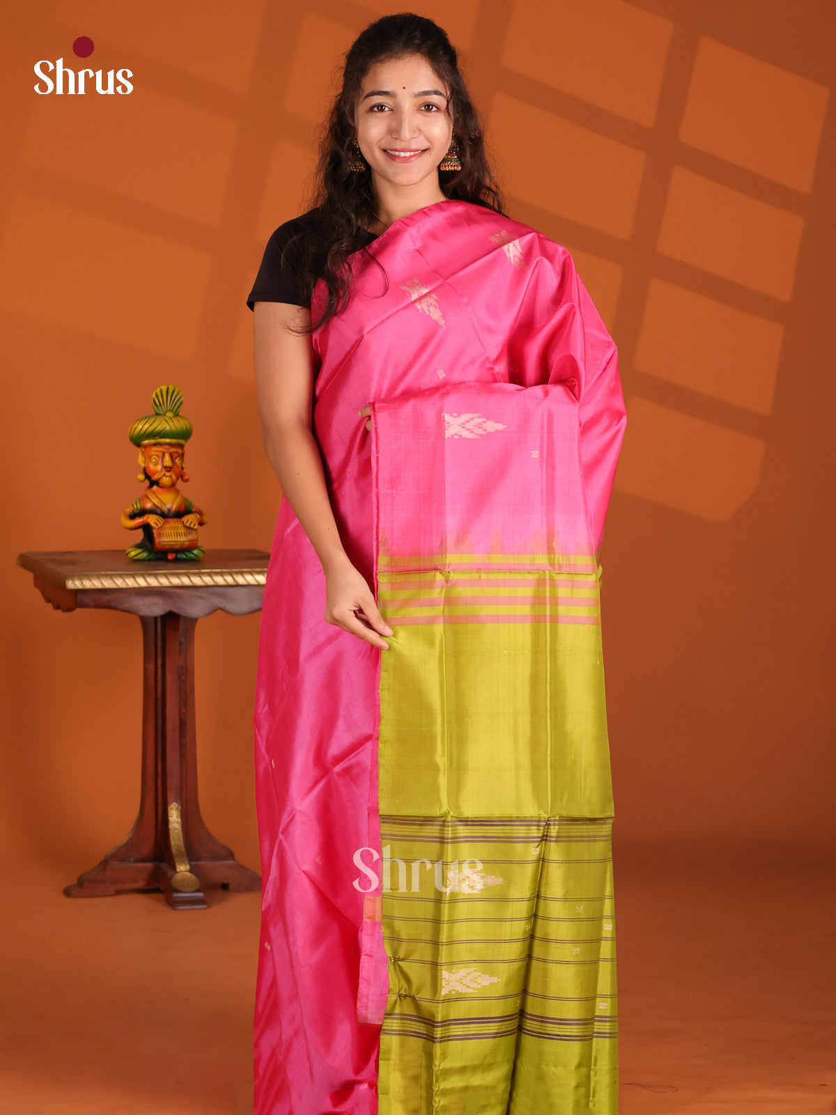 Pink & Green- Banana Pith Saree - Shop on Shrus.com