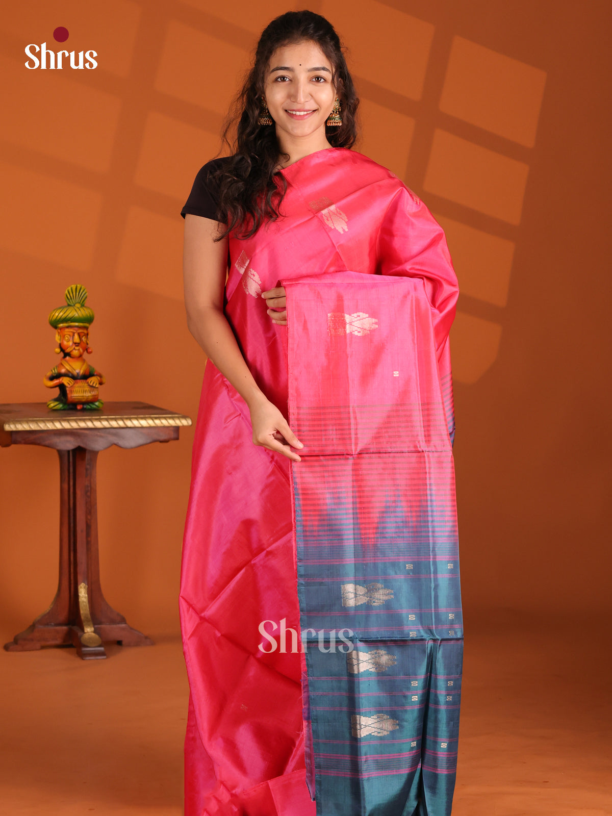 pink & Blue- Banana Pith Saree - Shop on Shrus.com