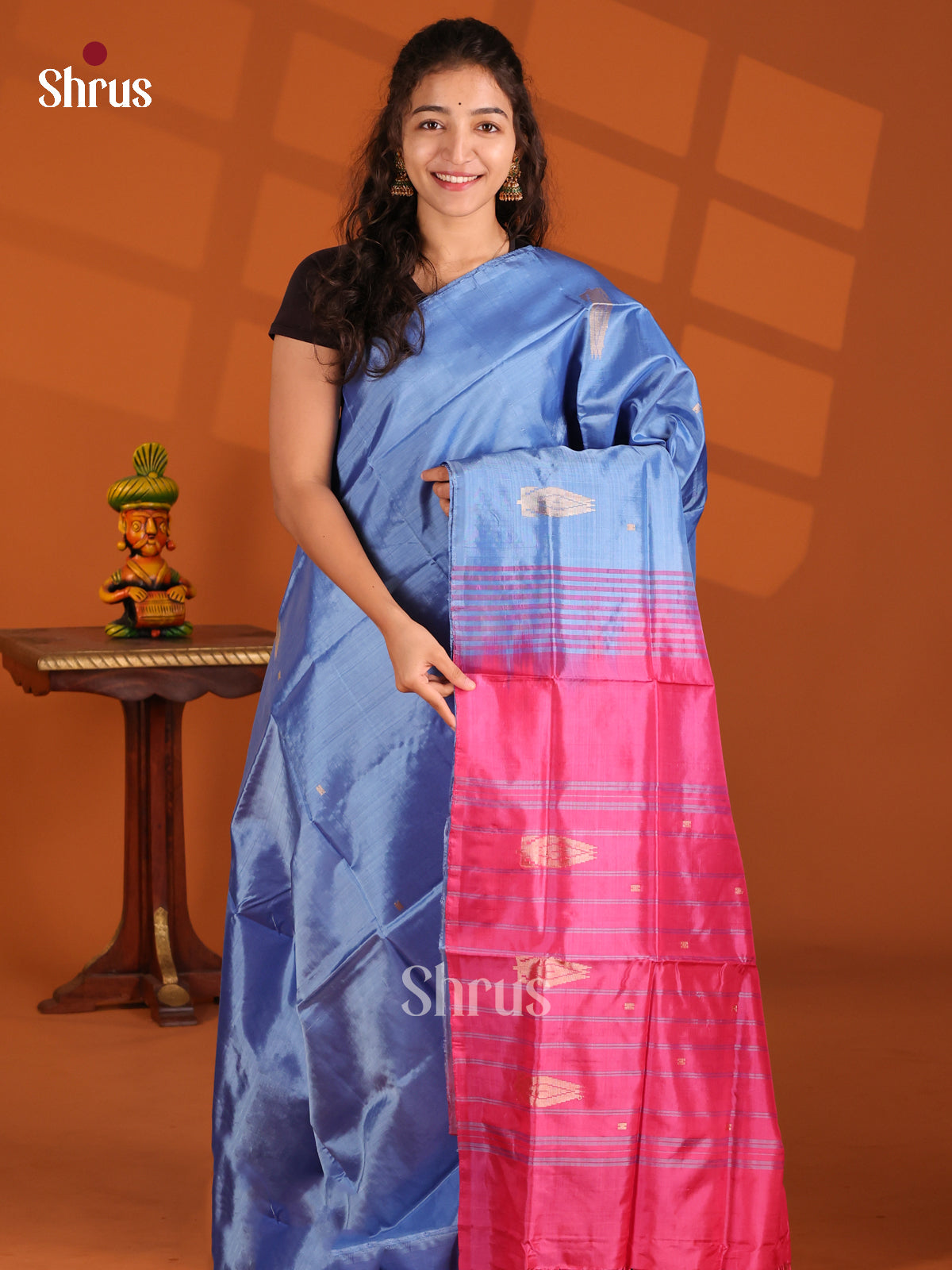 Blue & Pink- Banana Pith Saree