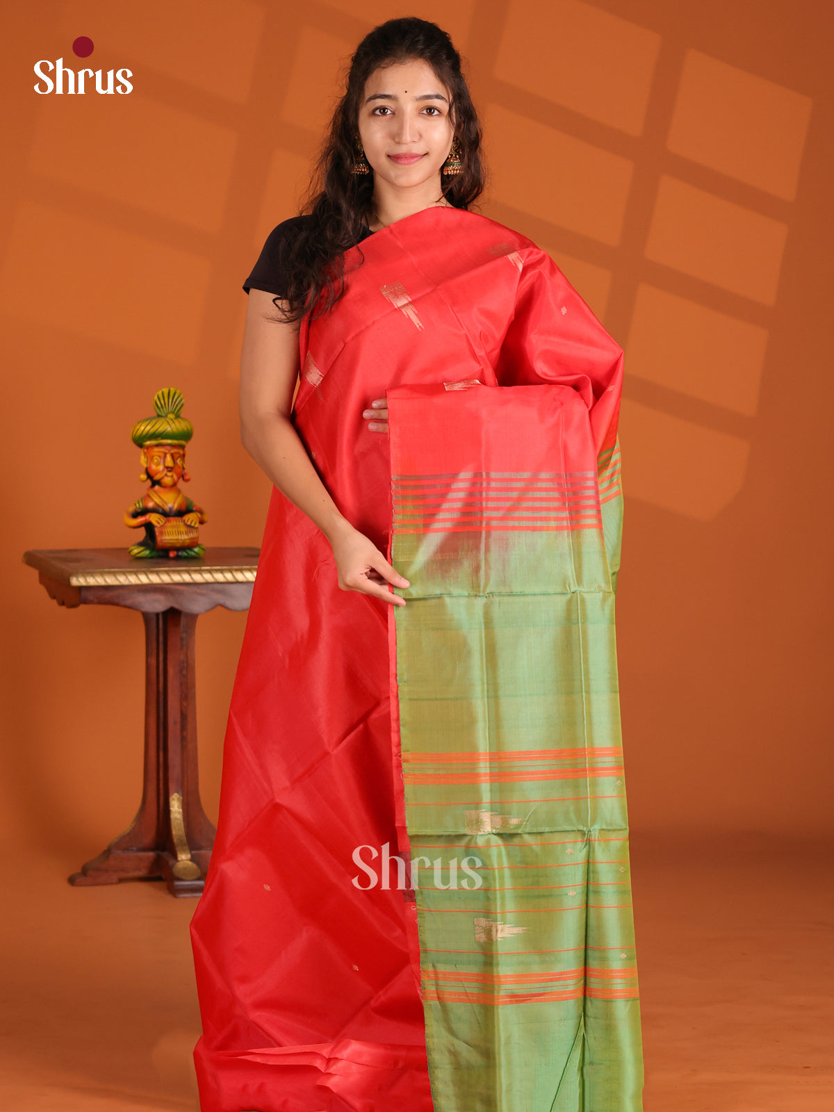 Red & Green- Banana Pith Saree - Shop on Shrus.com