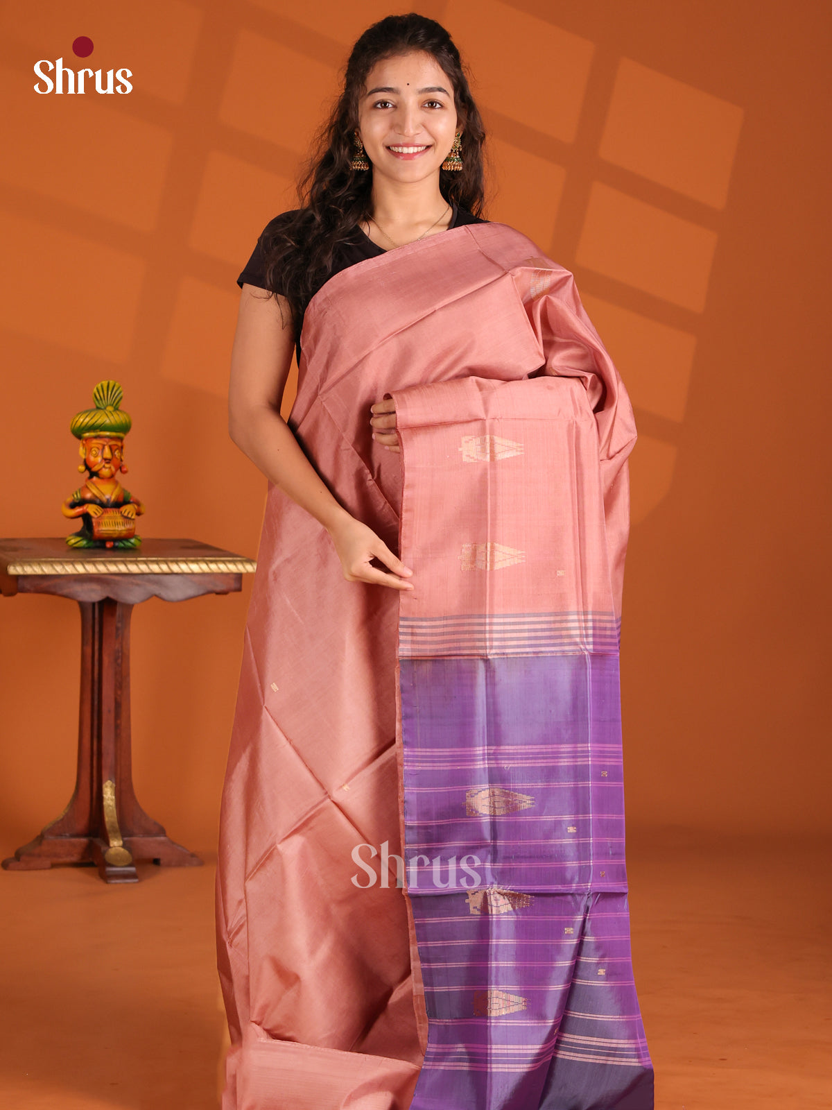 Dusty Brown & Purple - Banana Pith Saree - Shop on Shrus.com