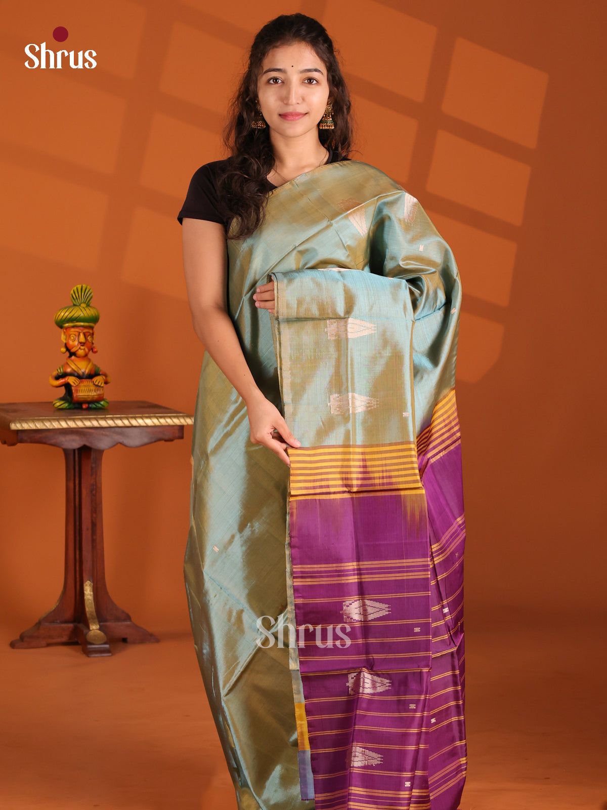 Pastel Green & Purple- Banana Pith Saree - Shop on Shrus.com