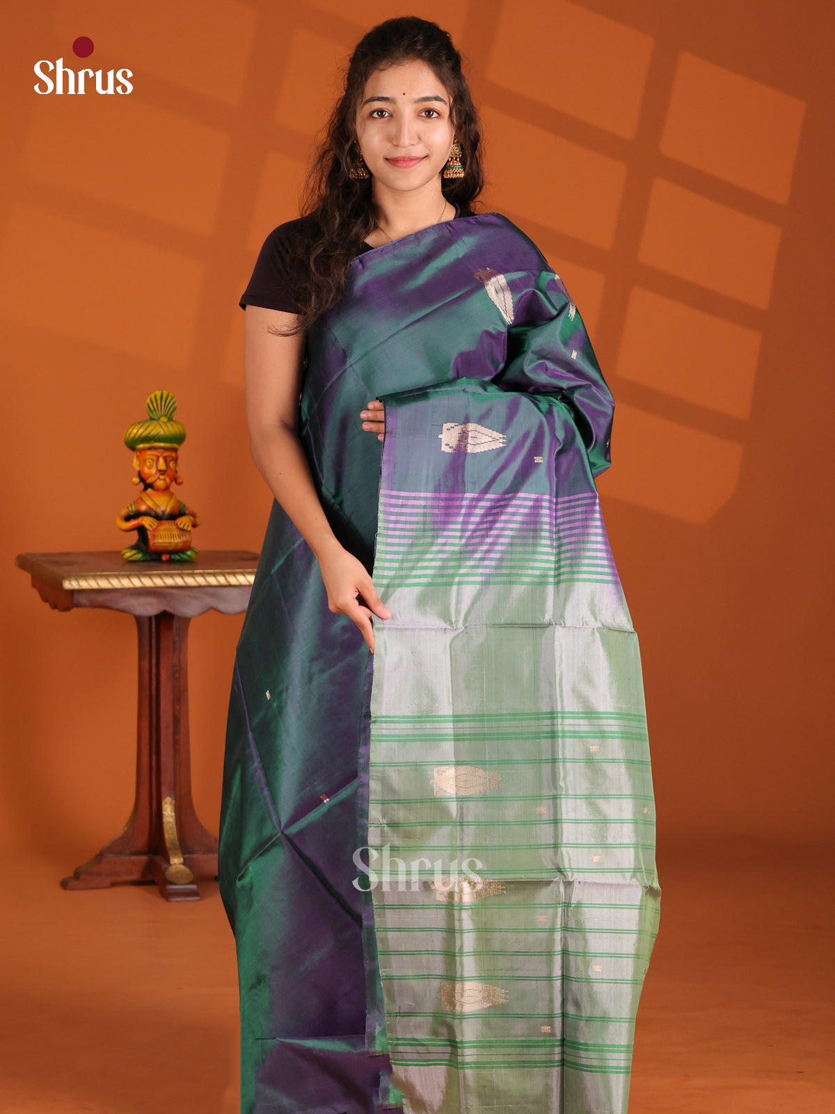 Peacock Green & Lite Green- Banana Pith Saree - Shop on Shrus.com