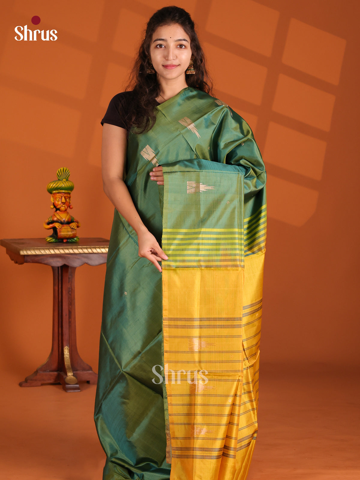 Green & Yellow- Banana Pith Saree - Shop on Shrus.com
