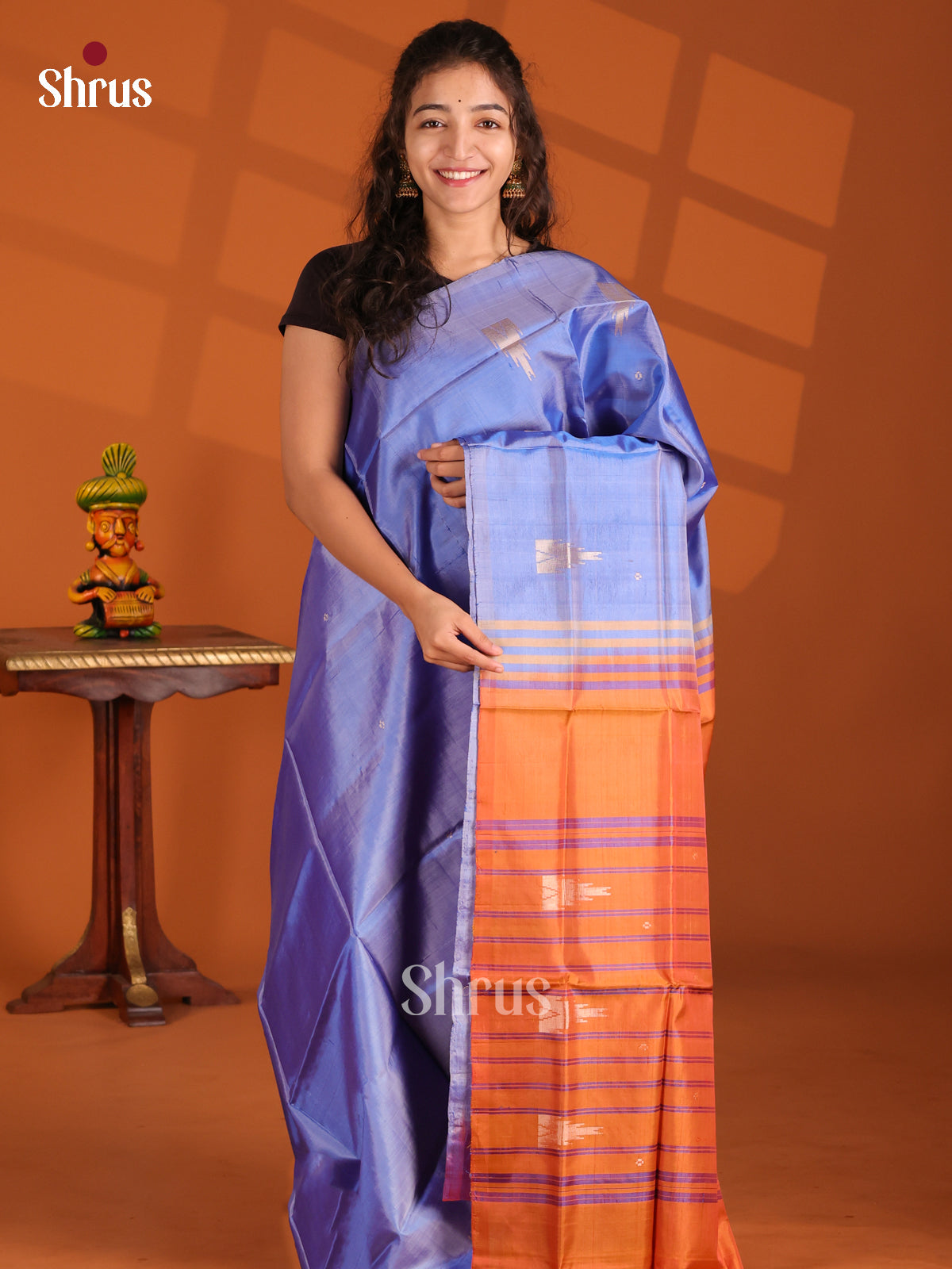 Blue & Orange- Banana Pith Saree