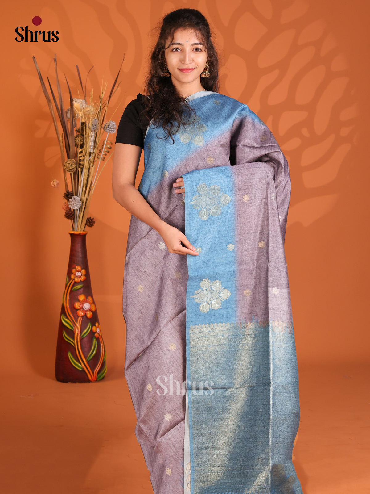 Lavender & Blue - Semi Tussar Saree