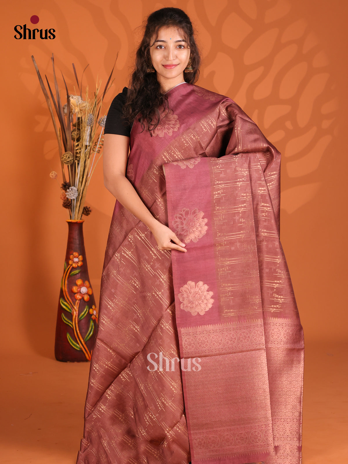 Brown & Maroon - Semi Tussar Saree