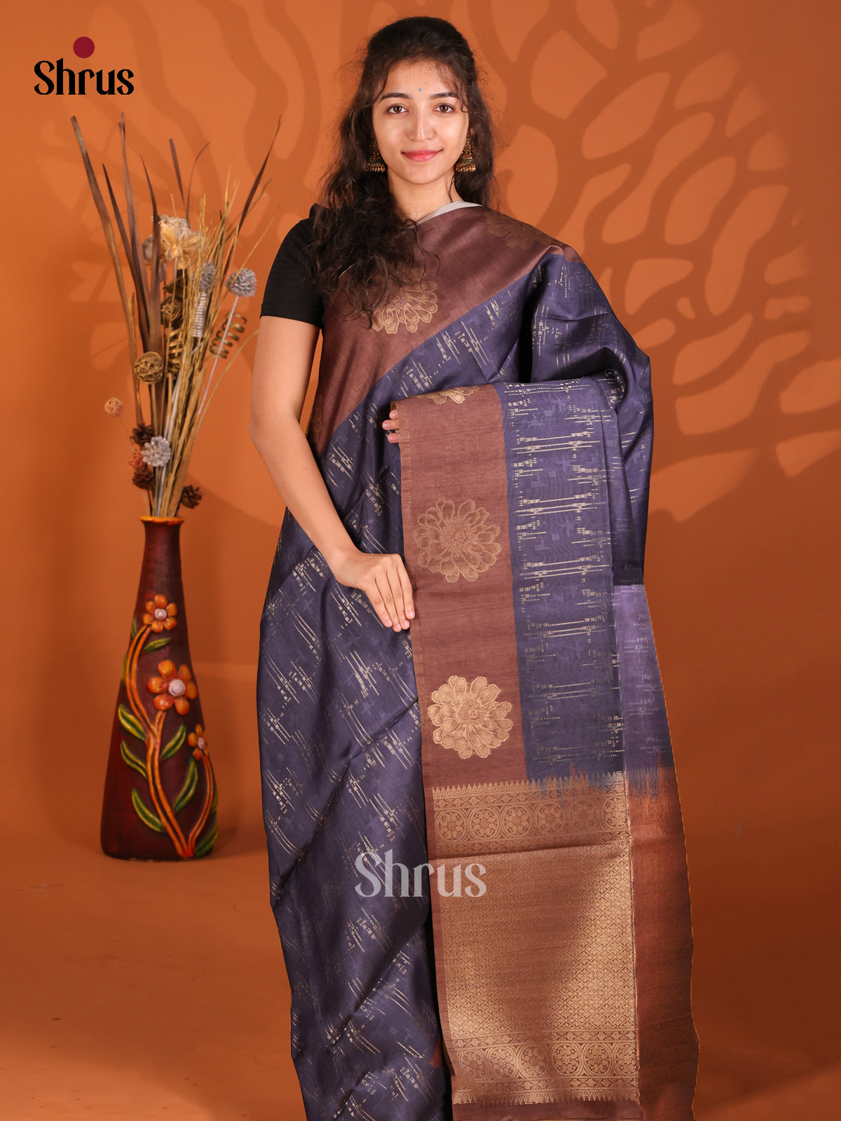 Blue & Brown - Semi Tussar Saree