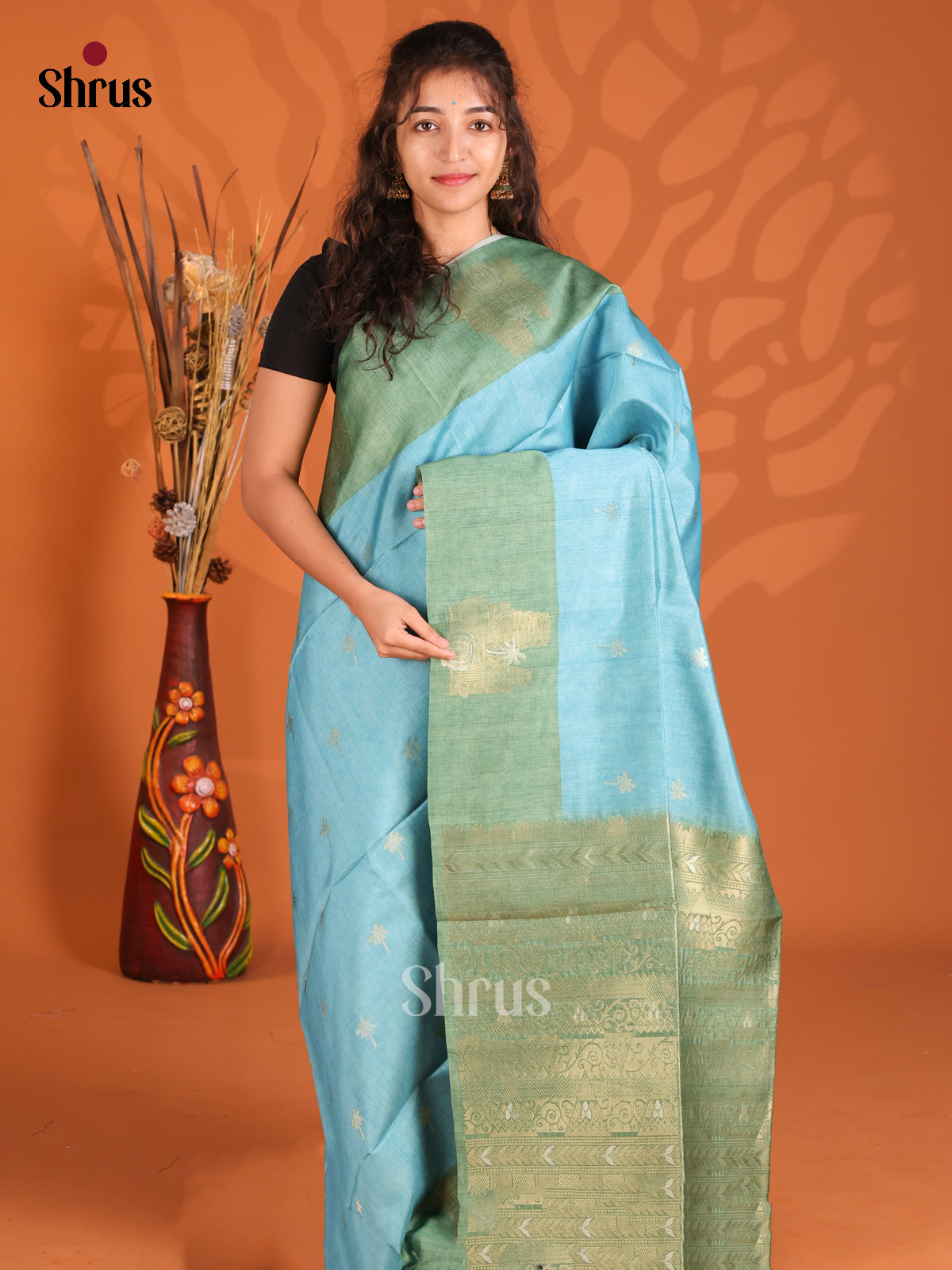 Blue & Green- Semi Tussar Saree