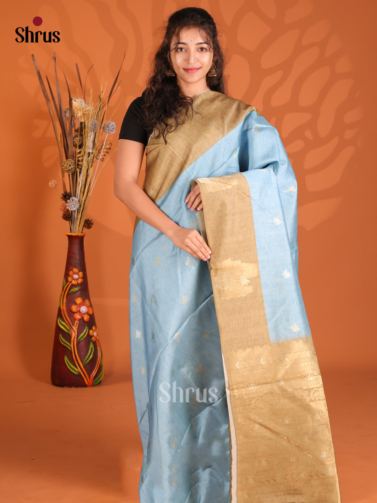 Blue & Gold - Semi Tussar Saree