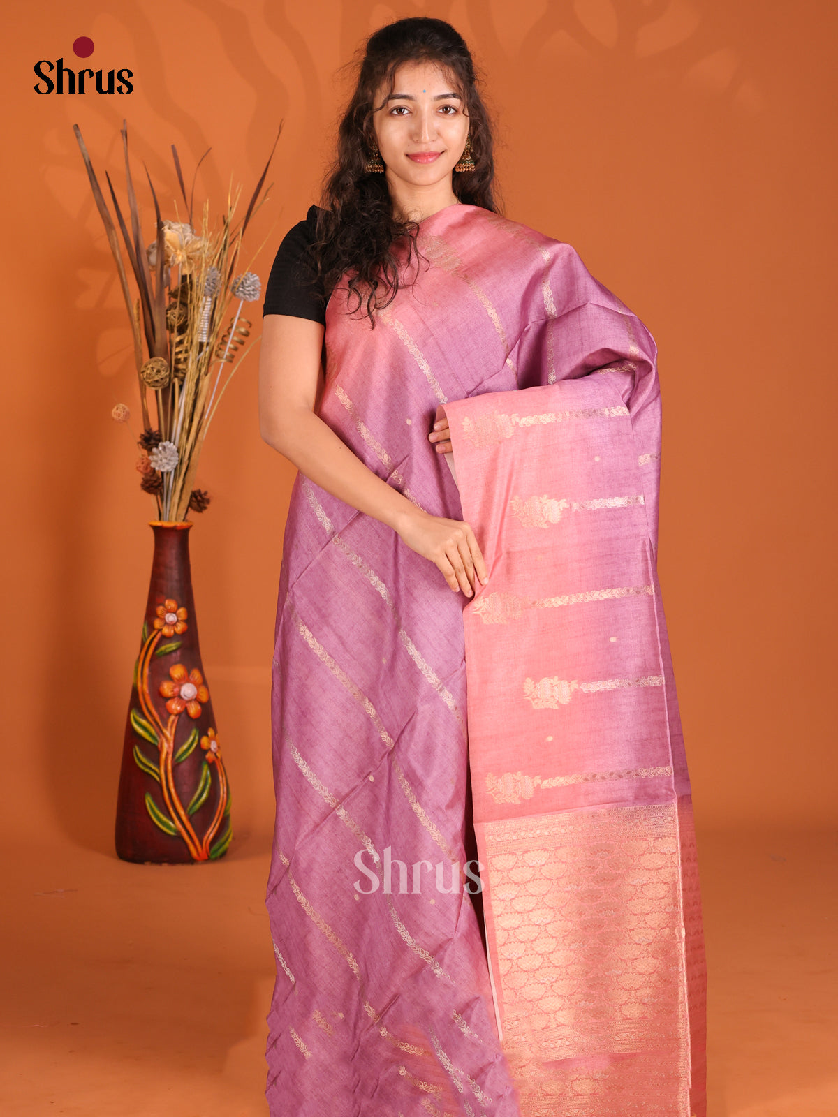 Lavender & Pink - Semi Tussar Saree - Shop on Shrus.com