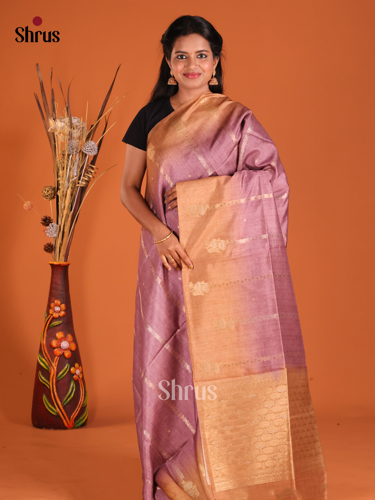 Lavender & Brown- Semi Tussar Saree