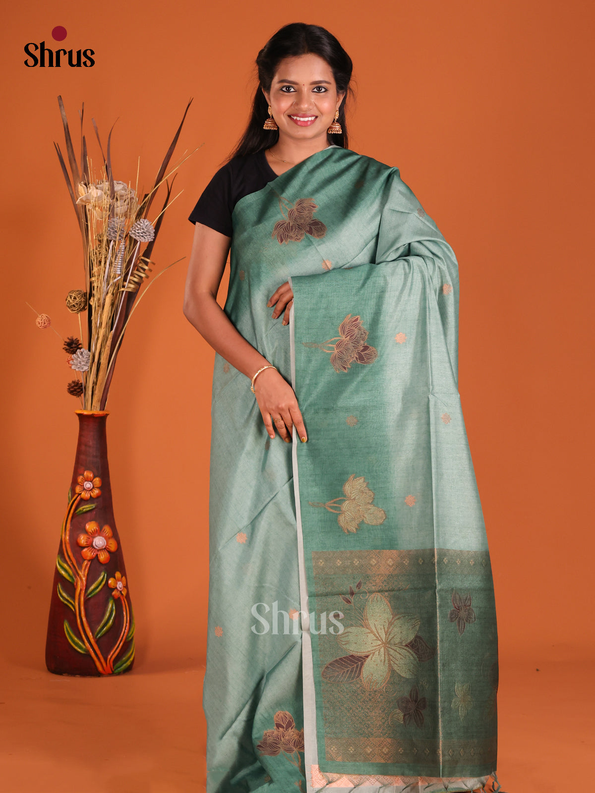 Pastel green - Semi Tussar Saree