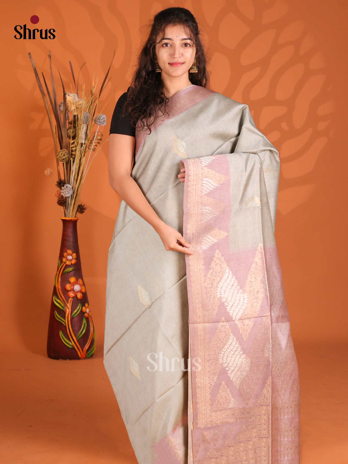 Grey & Lavender - Semi Tussar Saree - Shop on Shrus.com