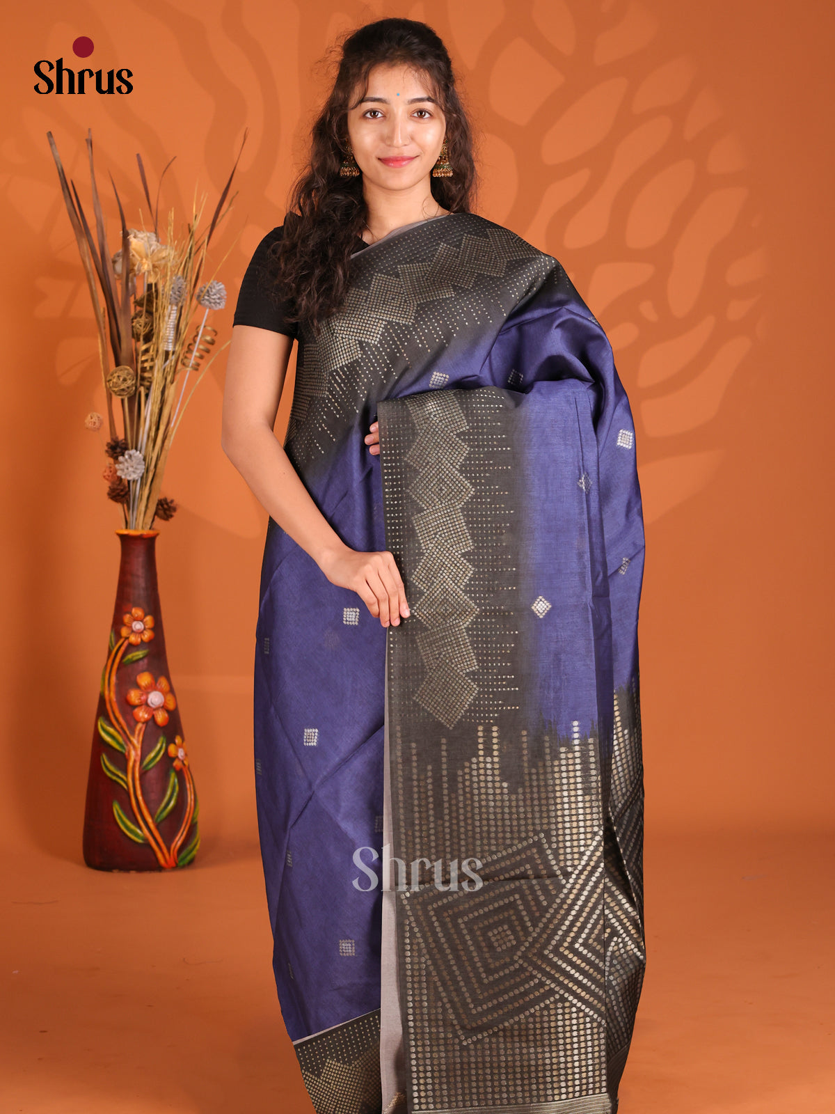 Blue & Black - Semi Tussar Saree