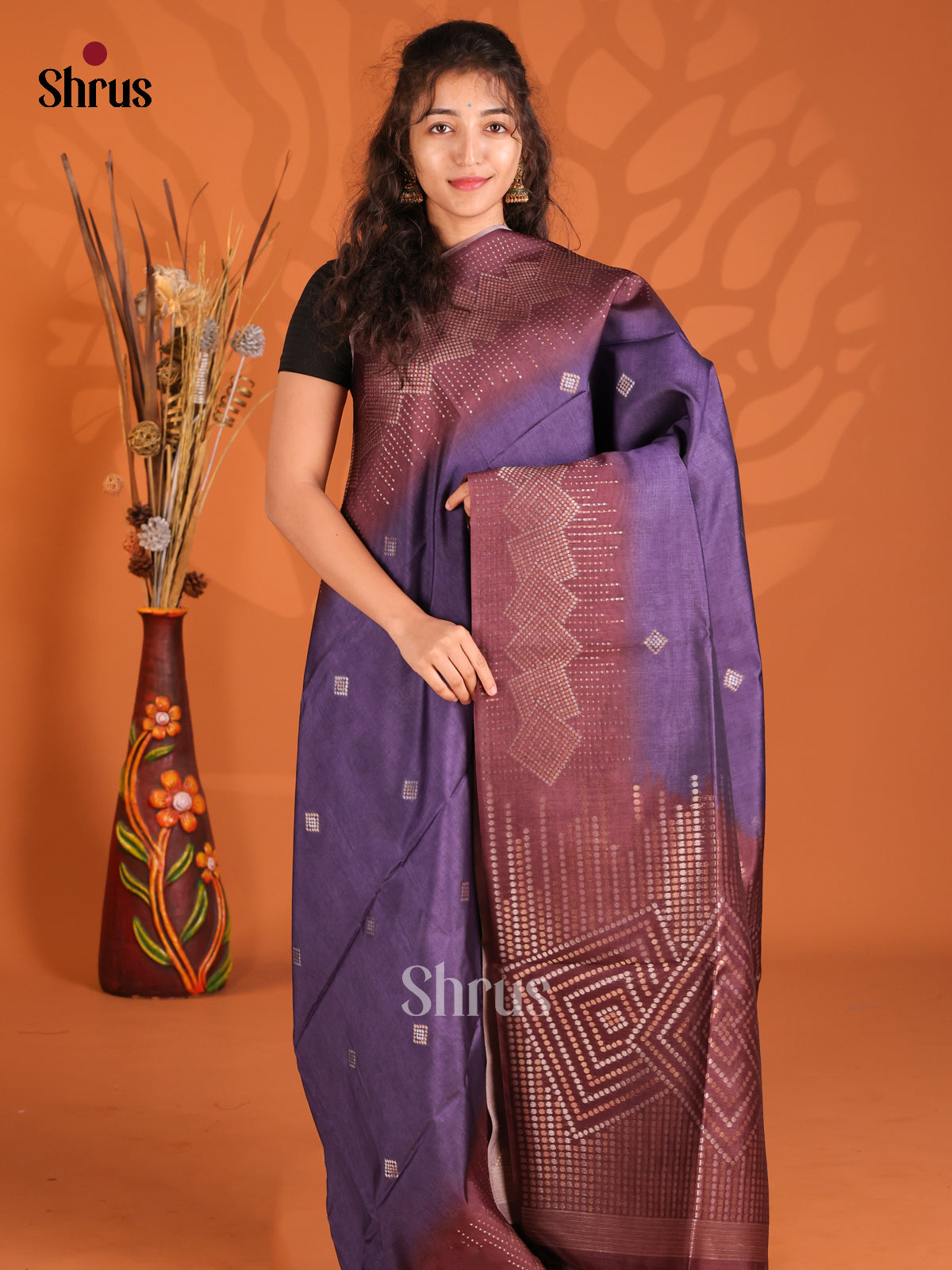 Violet & Brown - Semi Tussar Saree - Shop on Shrus.com