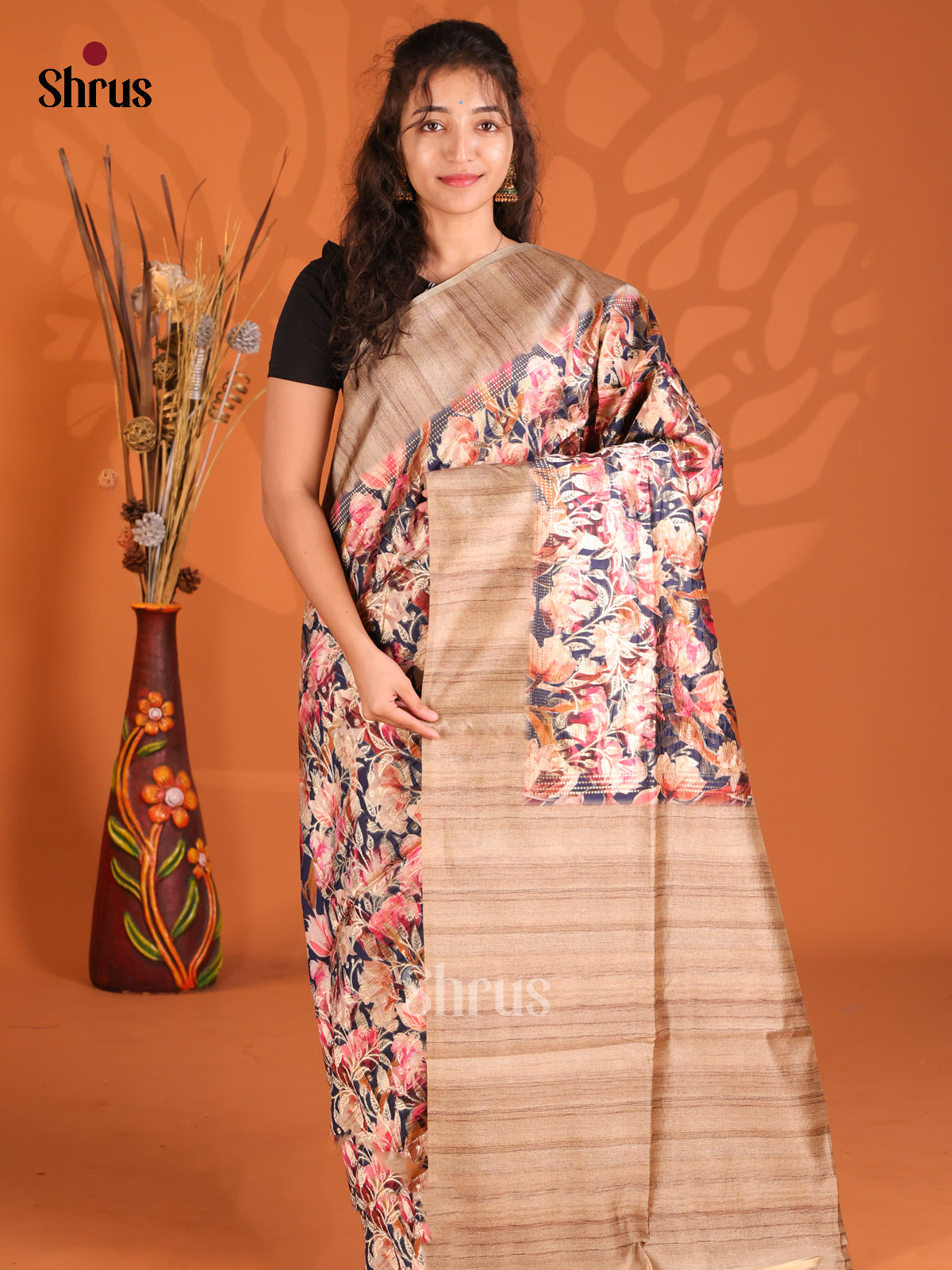 Black & Brown - Semi Tussar Saree