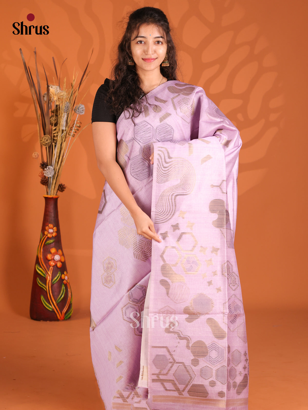 Lavender - Semi Tussar Saree - Shop on Shrus.com