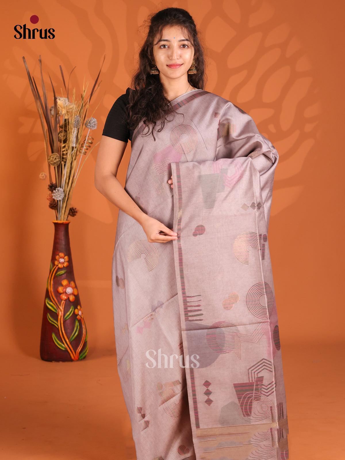 Grey - Semi Tussar Saree - Shop on Shrus.com