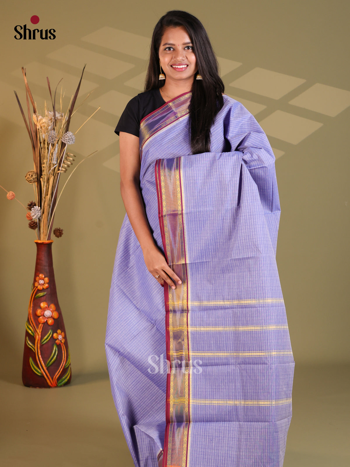 Lavender & Maroon - South Cotton Saree - Shop on Shrus.com