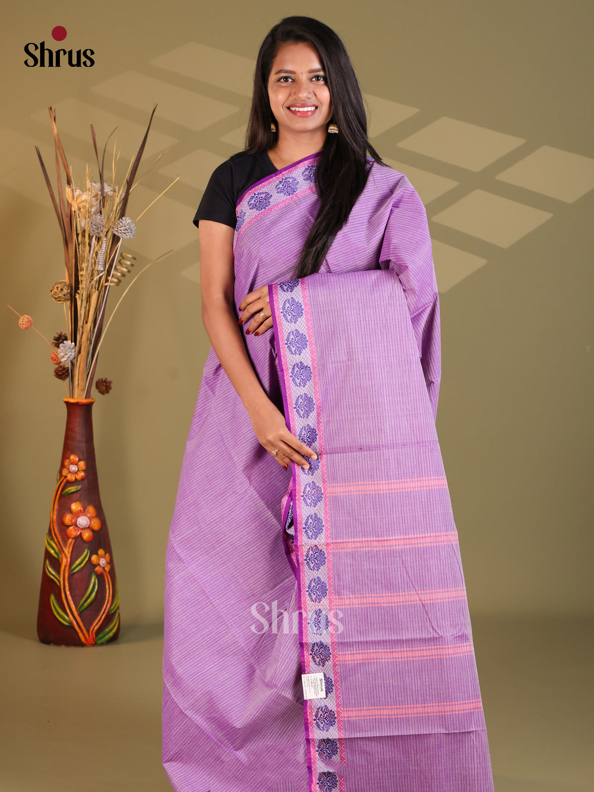 Lavender & Purple - South Cotton Saree - Shop on Shrus.com