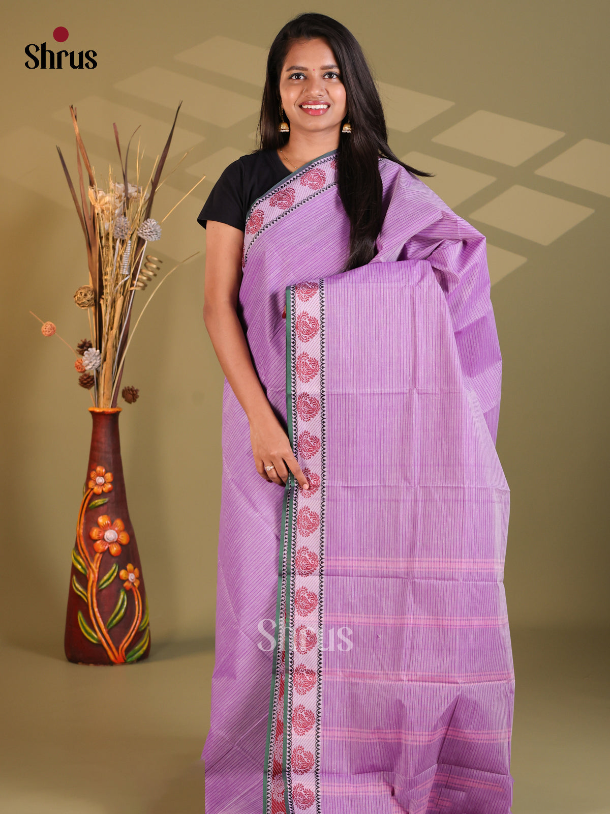 Lavender & Green - South Cotton Saree - Shop on Shrus.com