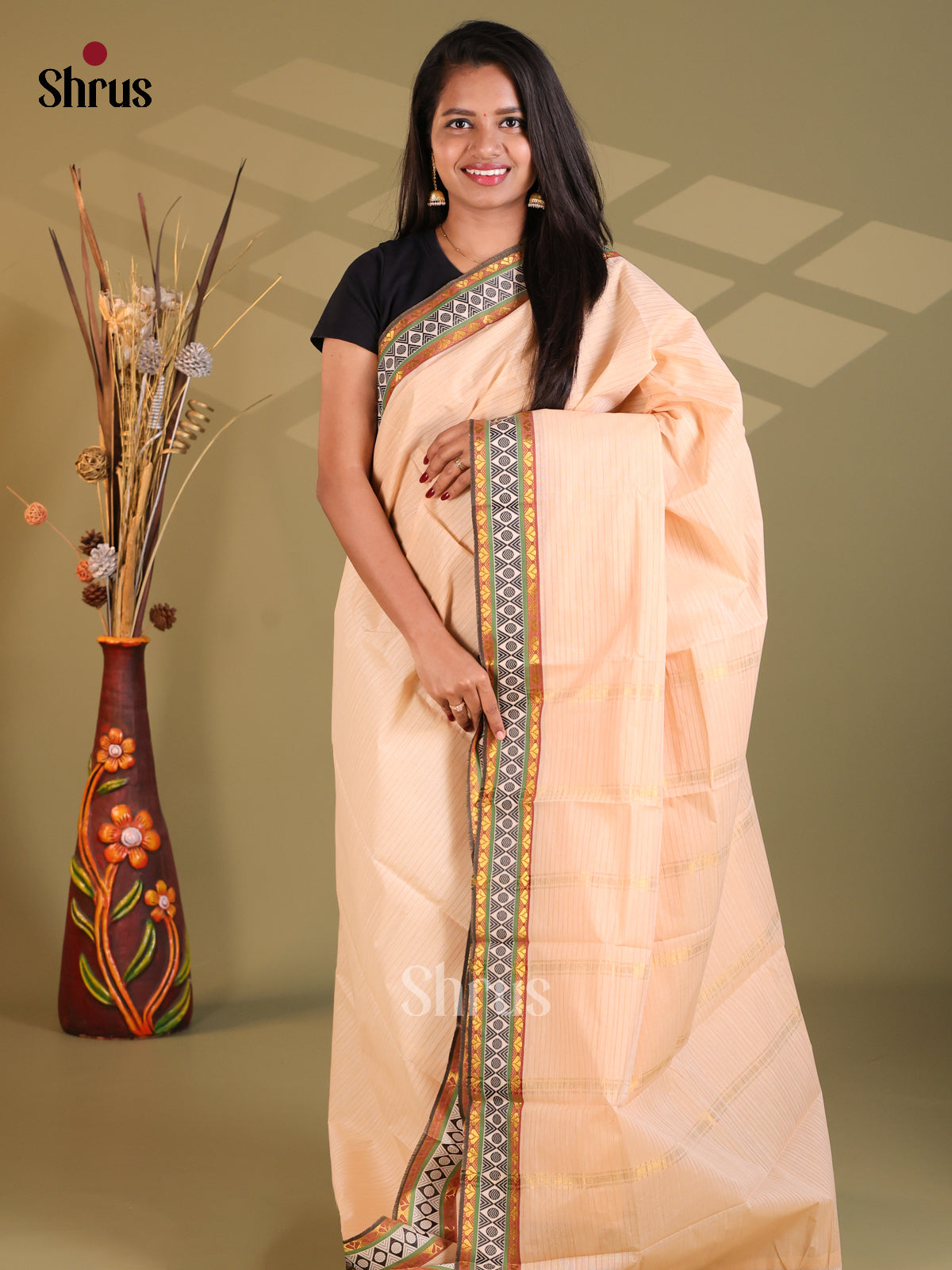 Peach - South Cotton Saree - Shop on Shrus.com