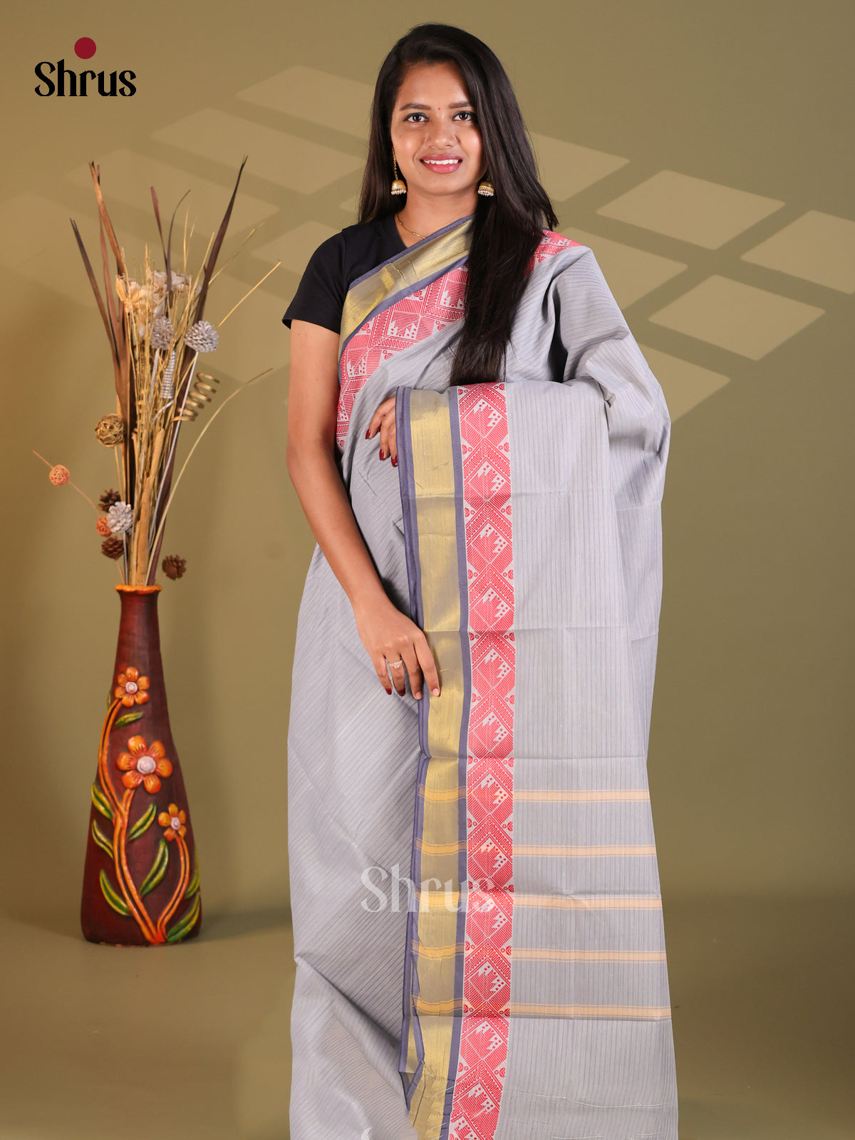 Grey & Purple- South Cotton Saree - Shop on Shrus.com
