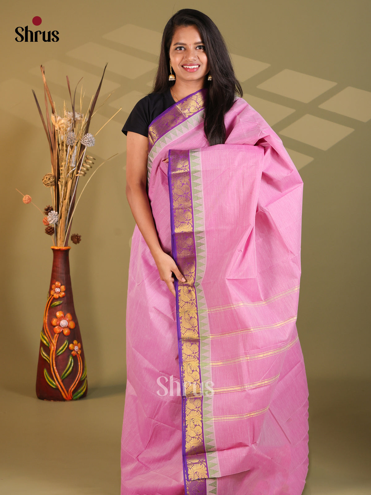pink & Violet- South Cotton Saree - Shop on Shrus.com