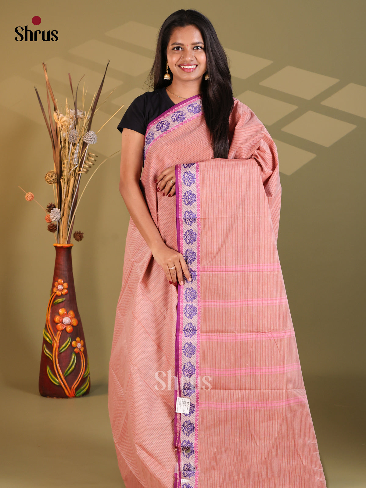 Dusty Pink & Purple - South Cotton Saree - Shop on Shrus.com