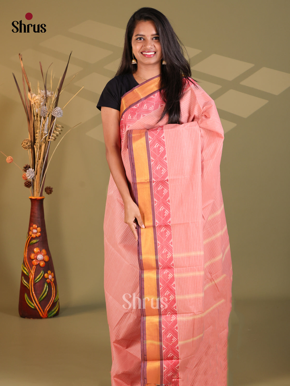 Pink & Purple- South Cotton Saree - Shop on Shrus.com