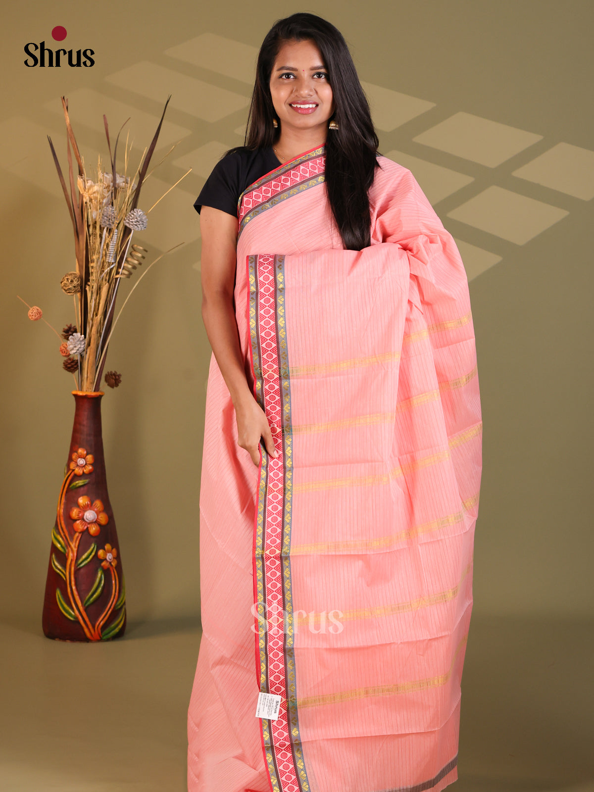 Pink - South Cotton Saree - Shop on Shrus.com
