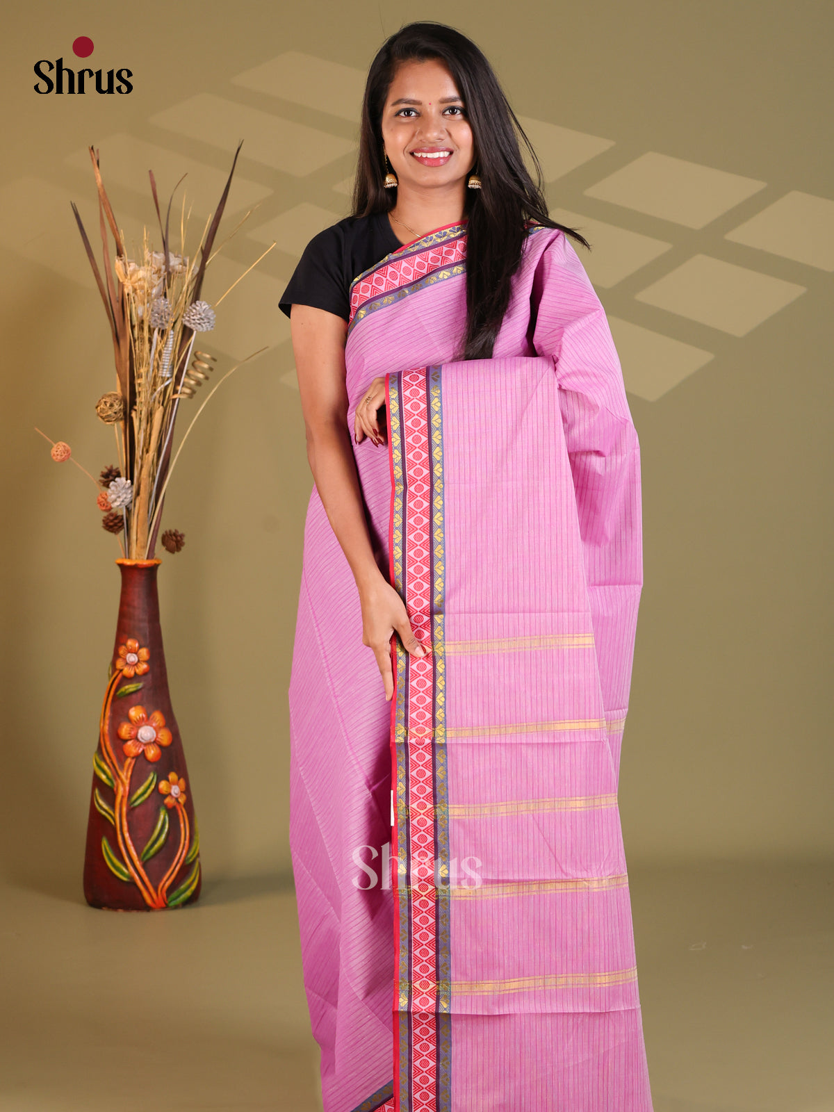 Pink - South Cotton Saree - Shop on Shrus.com