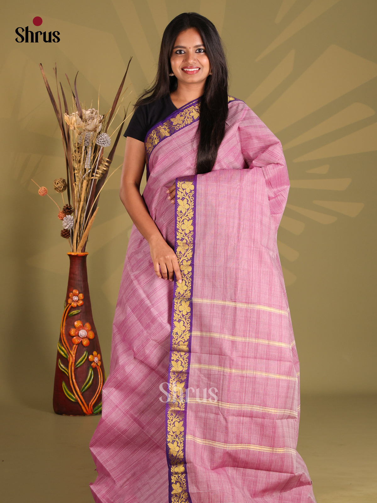 Purple & Violet - South Cotton Saree - Shop on Shrus.com