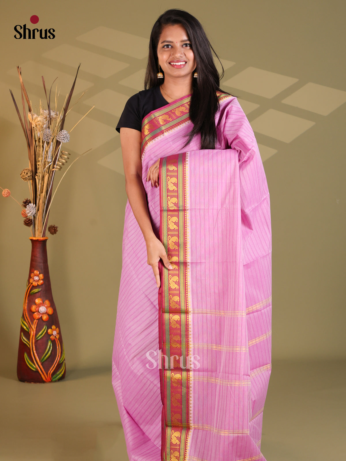 Purple & Pink - South Cotton Saree - Shop on Shrus.com