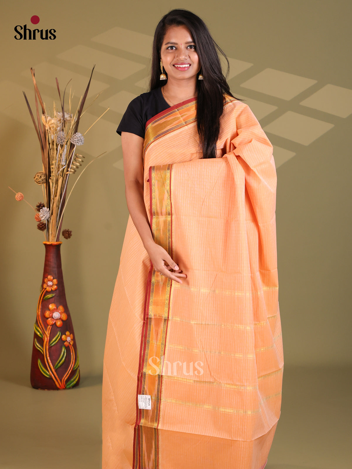 Peach & Red- South Cotton Saree