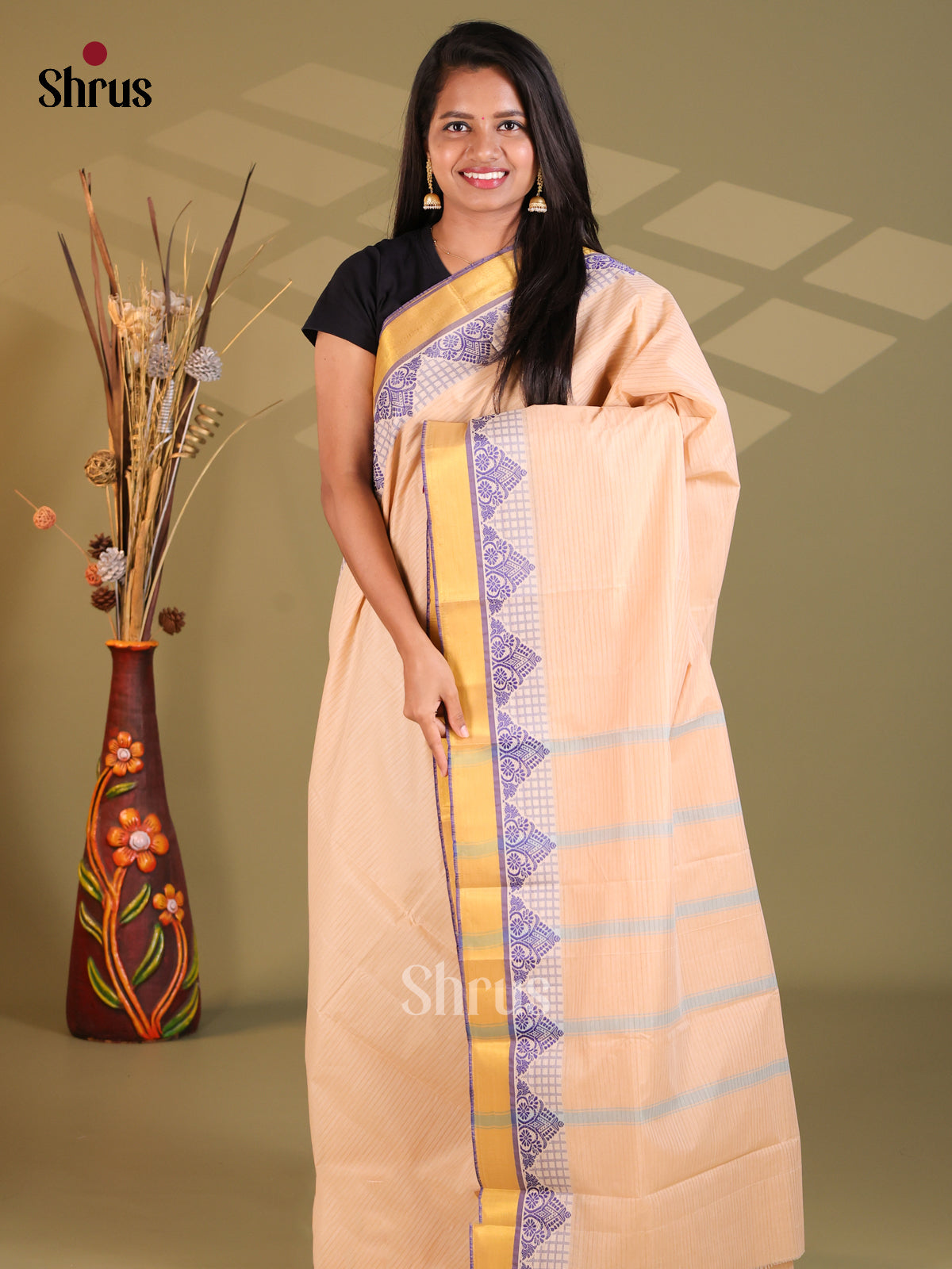 Peach & Purple - South Cotton Saree - Shop on Shrus.com