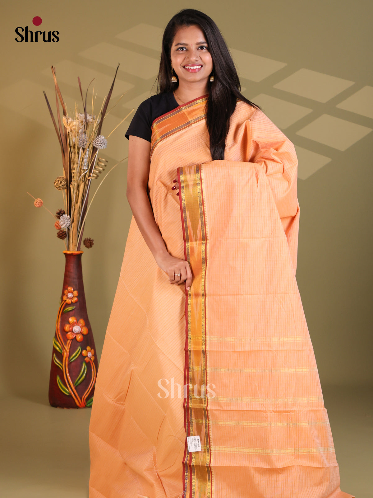 Peach & Red- South Cotton Saree