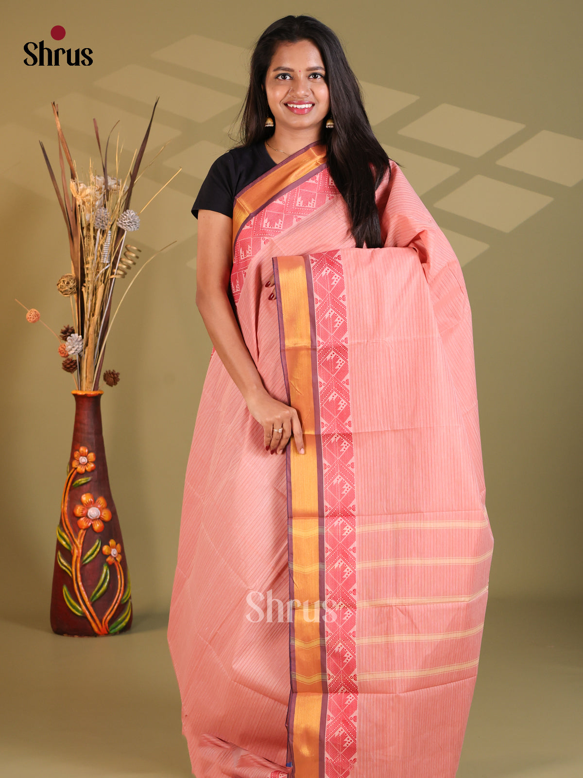 Pastel Pink & Purple - South Cotton Saree - Shop on Shrus.com