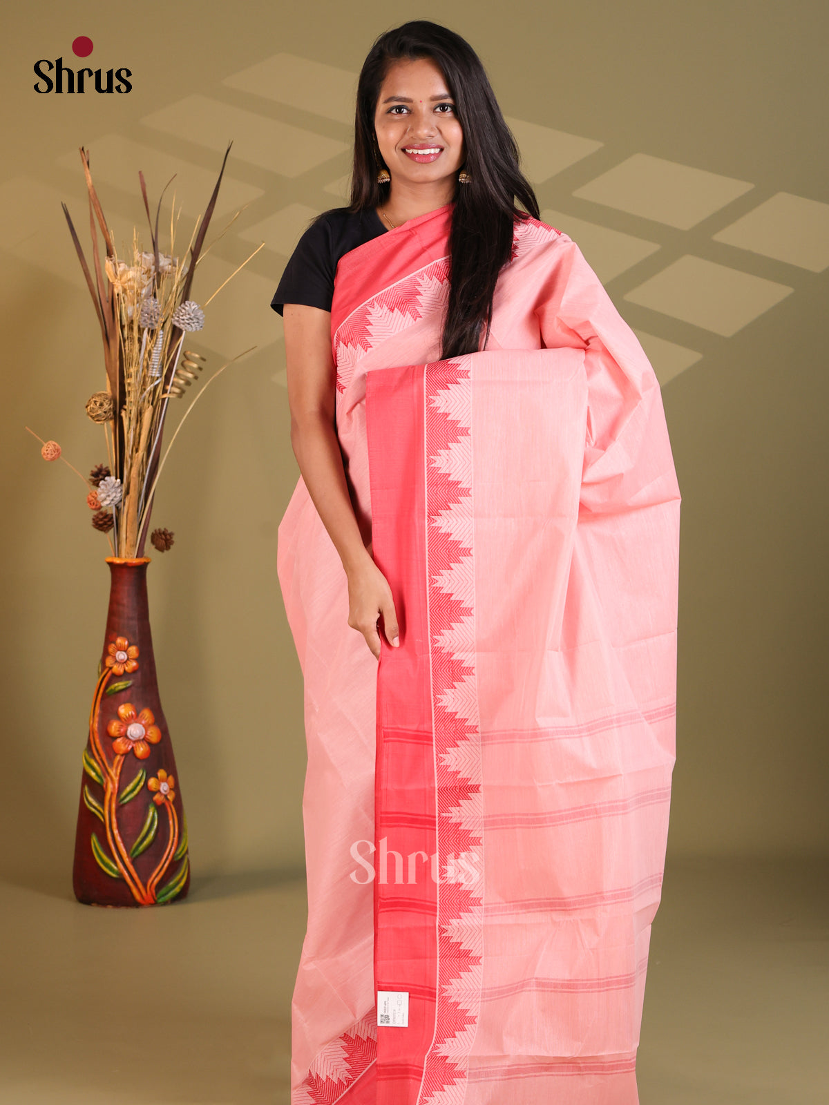 Baby Pink & Pink - South Cotton Saree