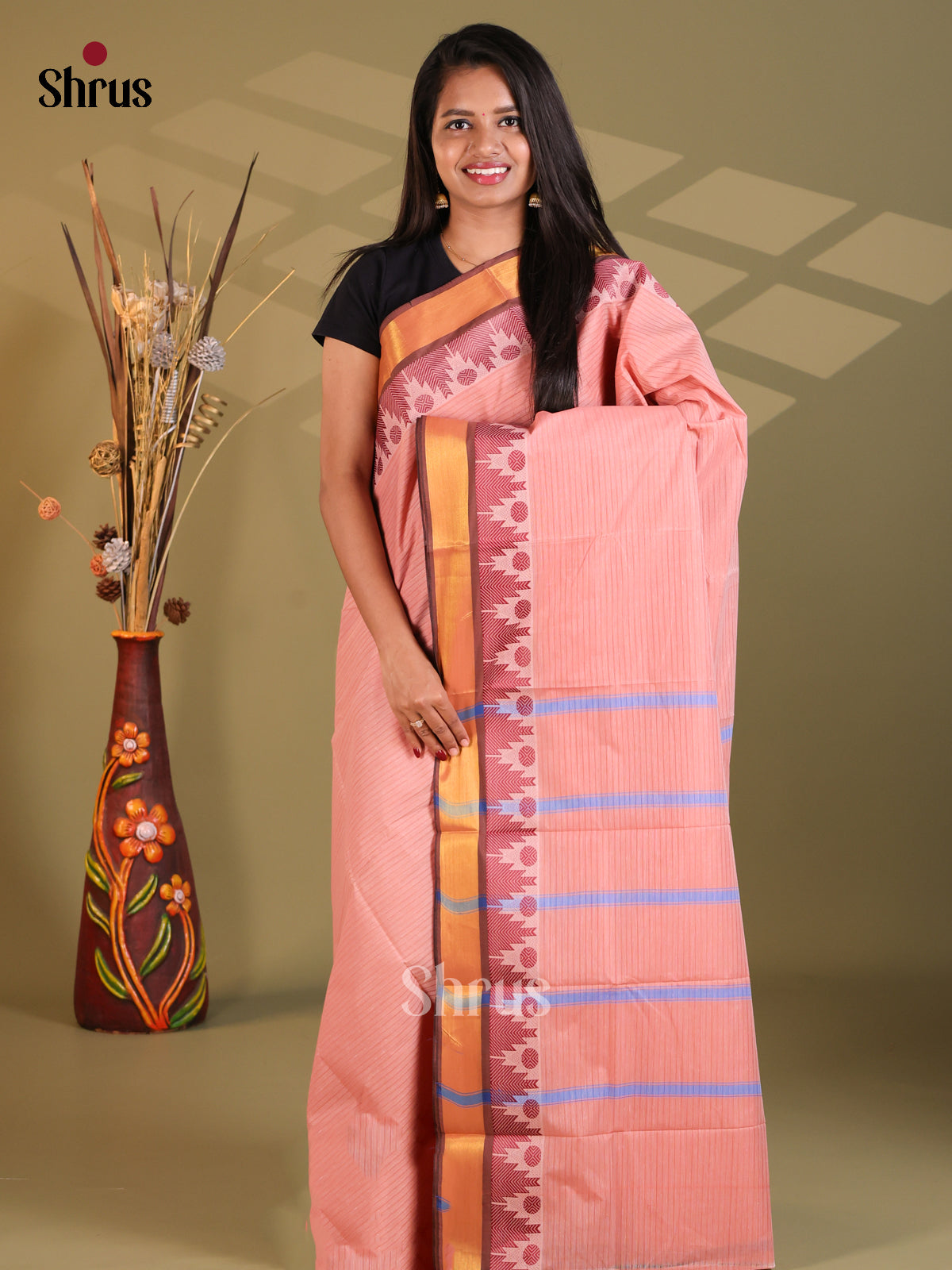 Dusty Pink & Maroon- South Cotton Saree