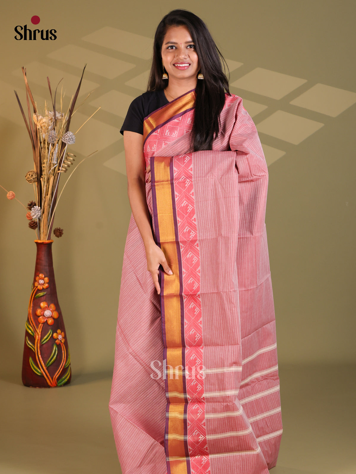 Dusty Pink & Purple - South Cotton Saree
