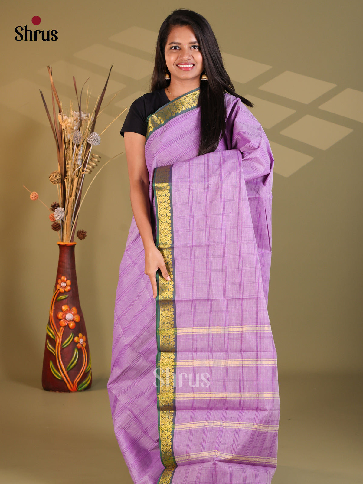 Lavender & Green - South Cotton Saree - Shop on Shrus.com