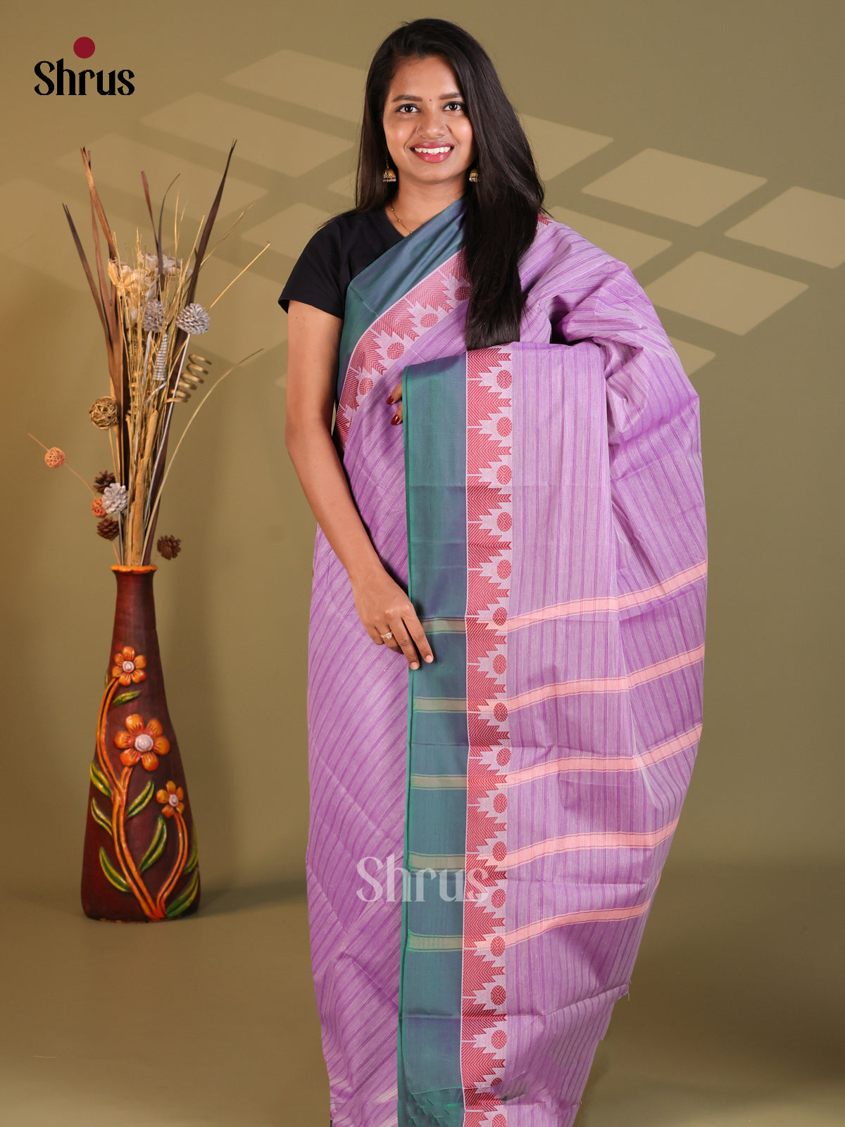 Lavender & Green - South Cotton Saree - Shop on Shrus.com