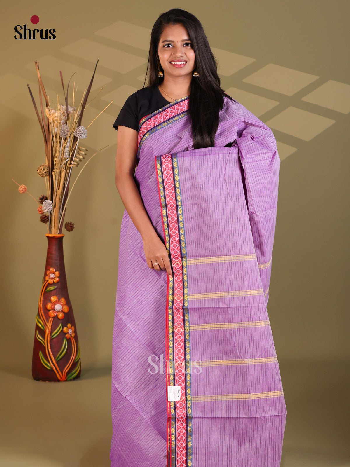 Lavender & Pink - South Cotton Saree - Shop on Shrus.com