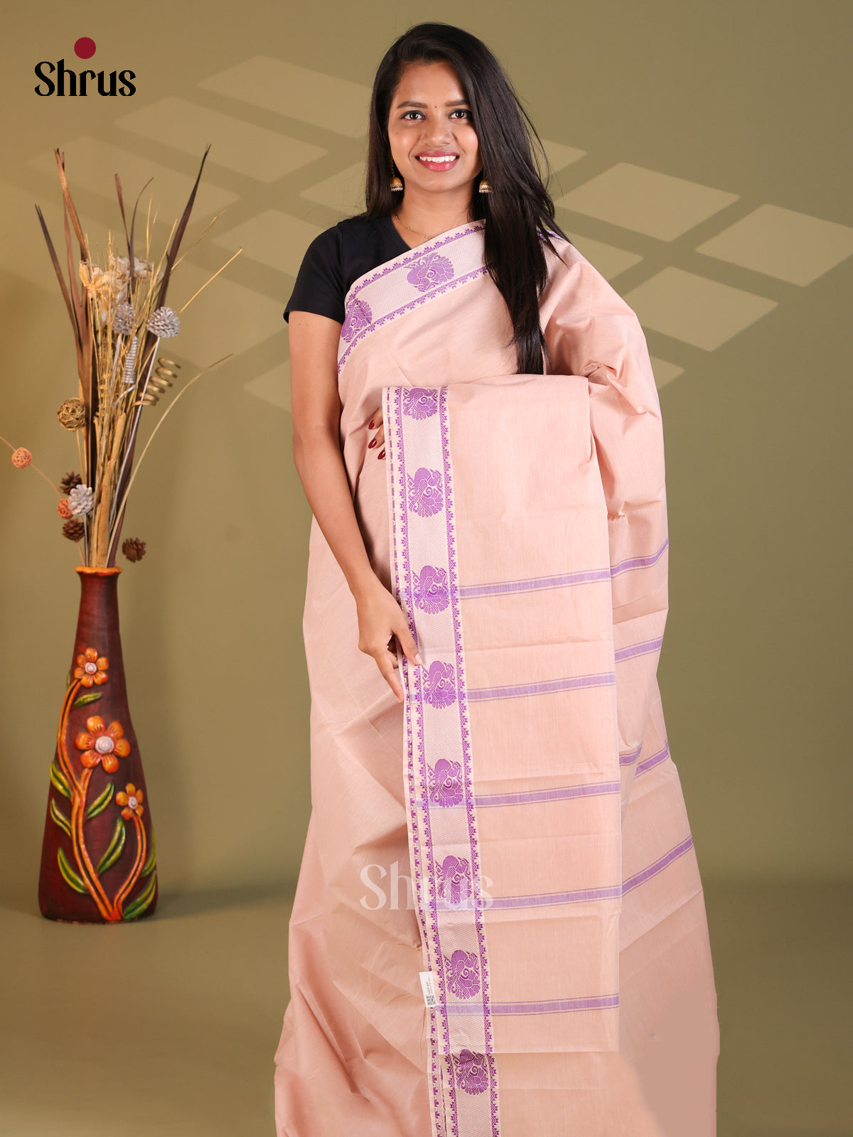 Peach - South Cotton Saree - Shop on Shrus.com