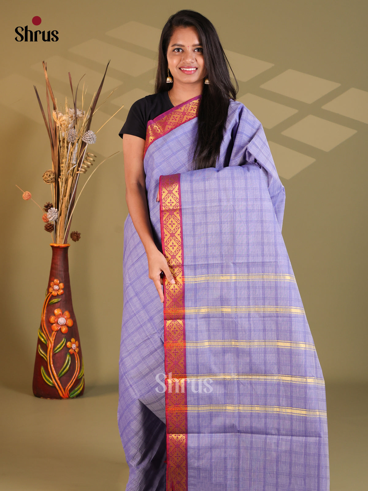 Lavender & Maroon- South Cotton Saree - Shop on Shrus.com