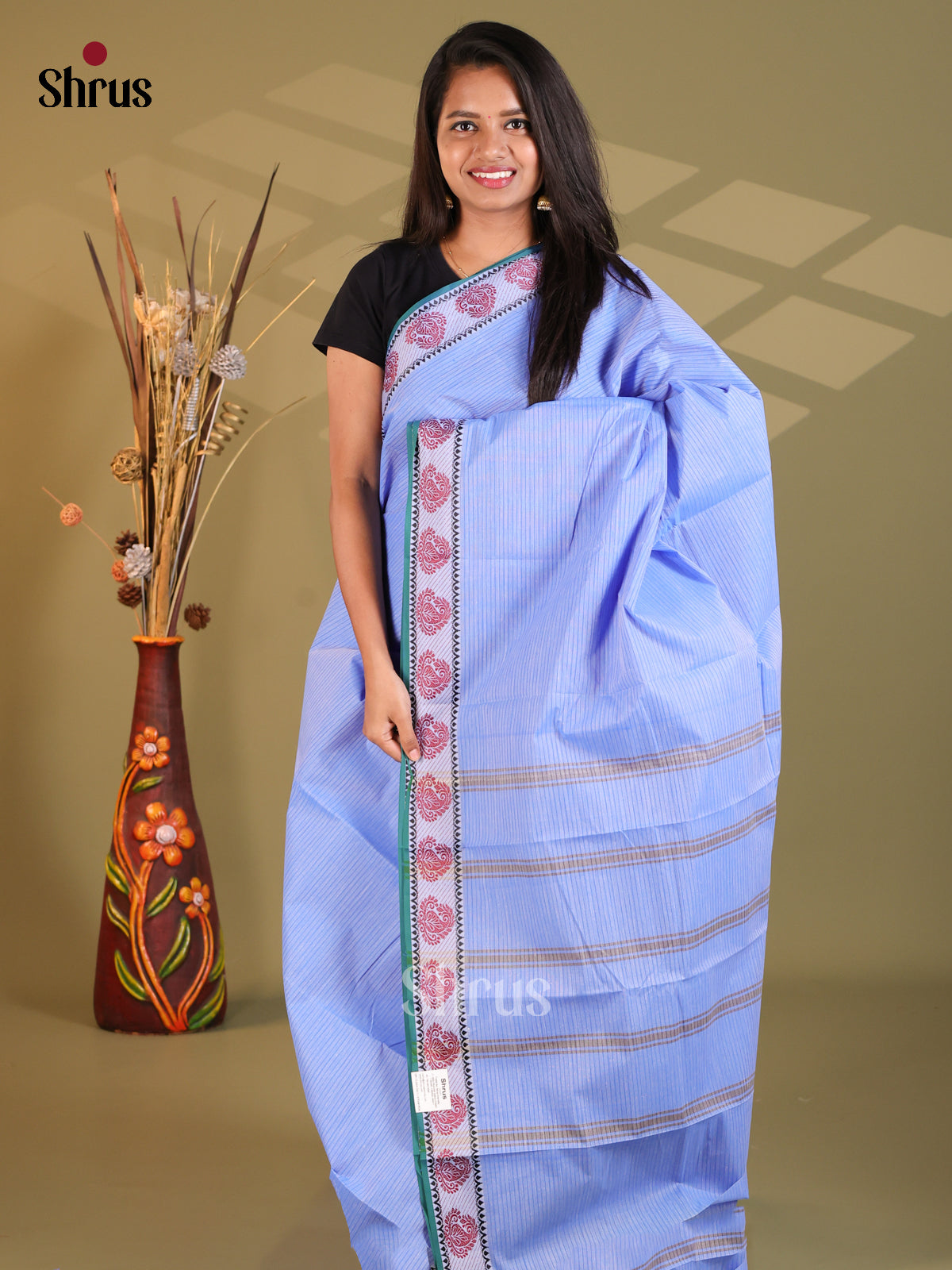 Blue & Green - South Cotton Saree